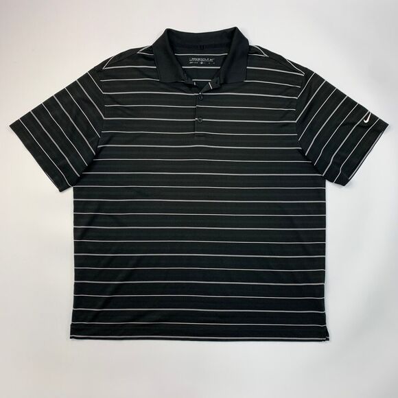 Nike Golf Shirt Mens XL Extra Large Black Striped Quick Dry Performance Dri Fit - Picture 2 of 13